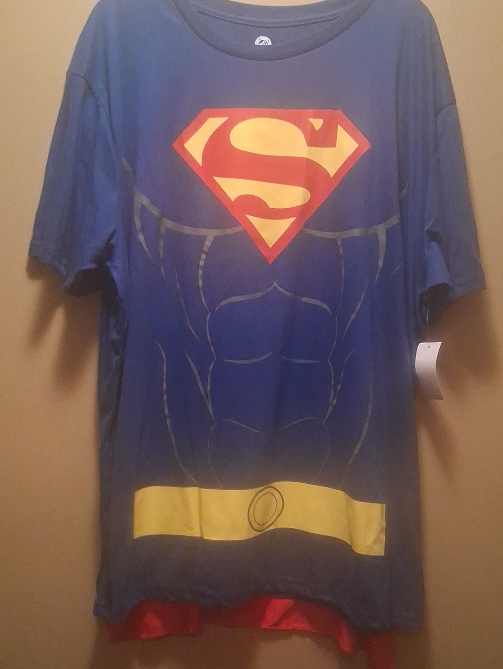 DC Blue Superman Logo SS  Tee with Yellow Belt Detail & Removable Cape XXL
